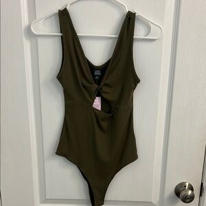 Olive Green Ribbed Bodysuit